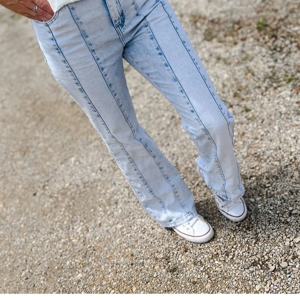 LE LIS Collection Randy Colorblock Straight Leg Jeans Sz L - Picture 13 of 15